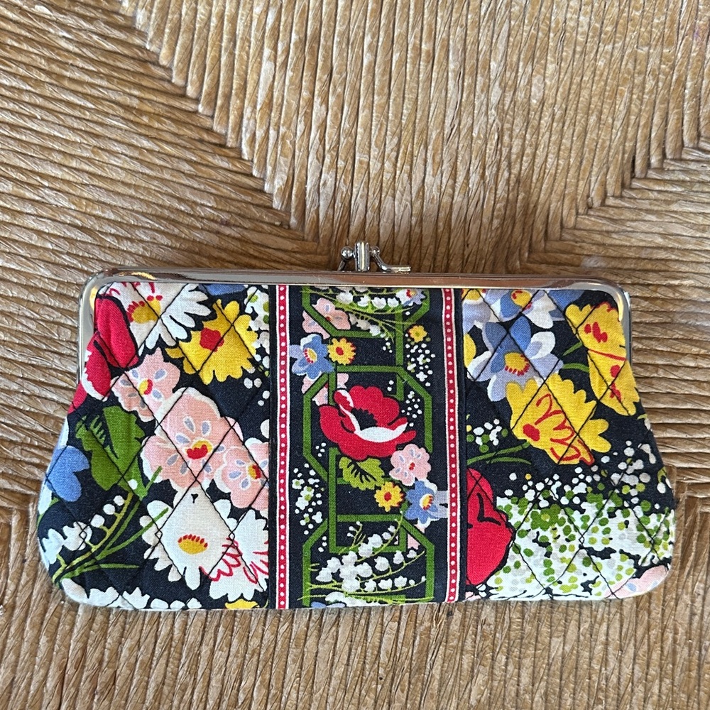 Vera Bradley Black Multi Floral Quilted double Clasp clutch